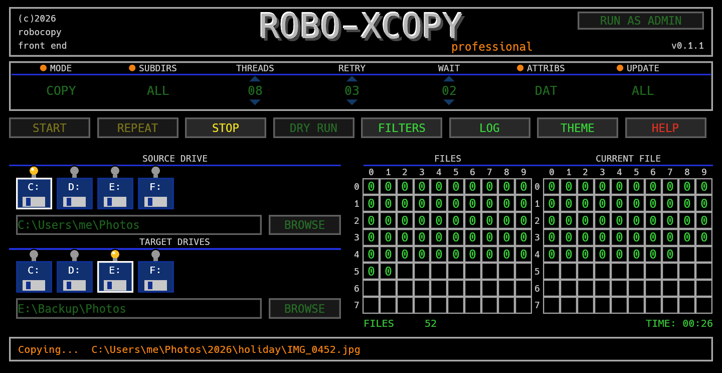 The Robo-XCopy screen in the Classic X-Copy theme